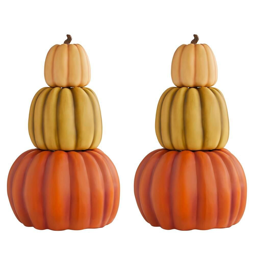 Home Accents Holiday 26.5 in. Harvest Stacked Pumpkins (2-Pack) | The Home Depot