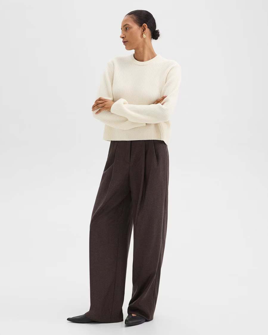Sleek Flannel Double Pleat Pant | Theory | Theory UK