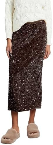 Women's Elegant Sparkly Sequin Midi Skirt Elastic High Waist Shiny Glitter Pencil Formal Party Lo... | Amazon (US)