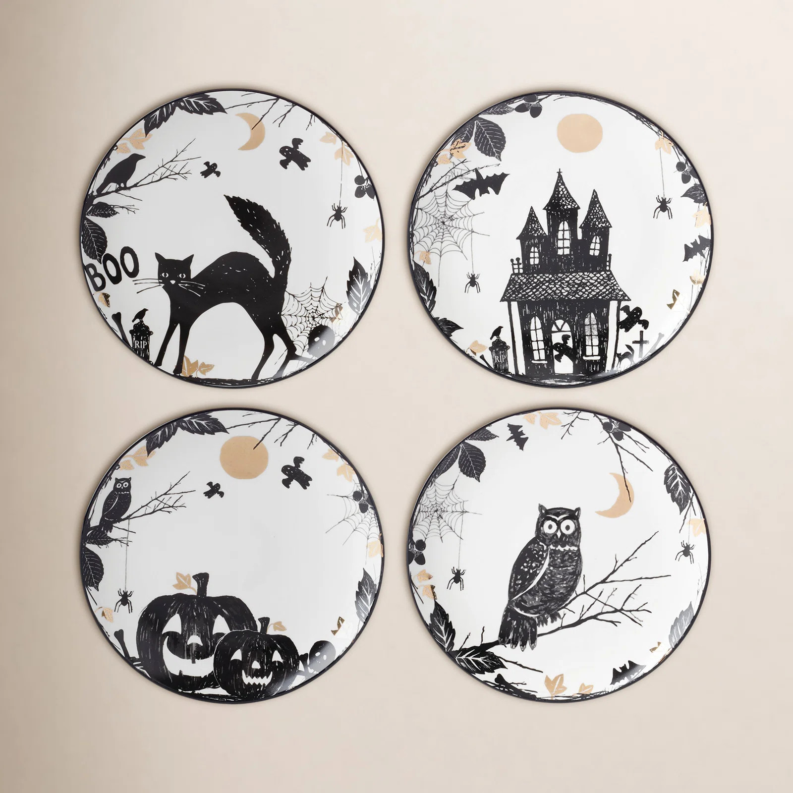 Lenox Vintage Halloween Haunted Accent Plates, Set of 4 | Wayfair North America