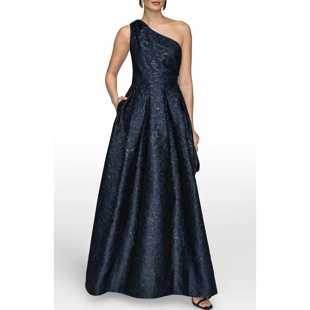 Donna Karan New York Metallic One-Shoulder Gown in Nightfall at Nordstrom, Size 16 | Nordstrom