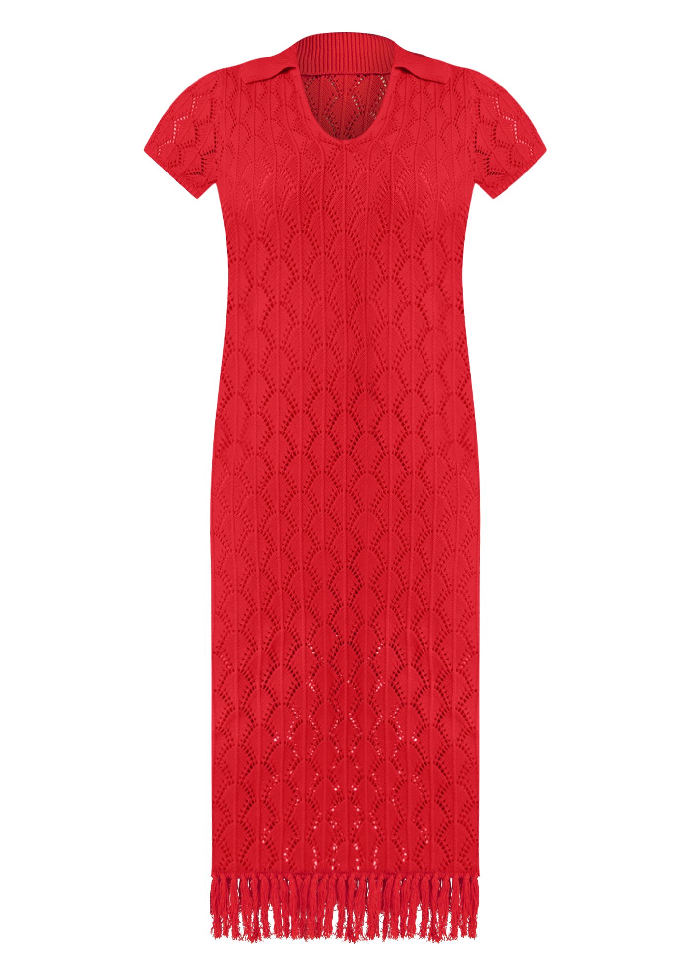 Crochet Maxi Dress With Collar & Fringe | Eloquii