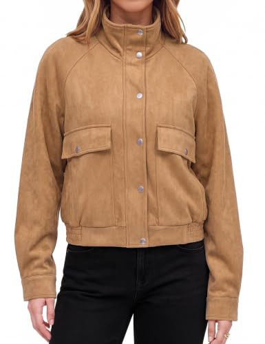 luvamia Womens Cropped Jacket Women Jackets Taffy Brown Suede Jacket | Amazon (US)