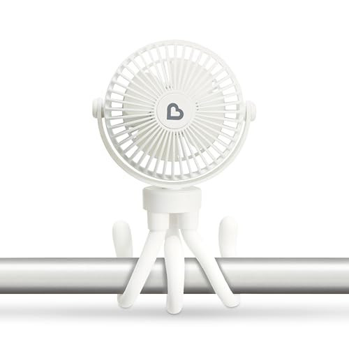 Munchkin Stroller Fan - Portable Fan for Travel, Baby Gear Accessory with 4 Speeds, Flexible Clip-on Leg Attachment, Rechargeable Battery, White with Multicolored LED Lights | Amazon (US)