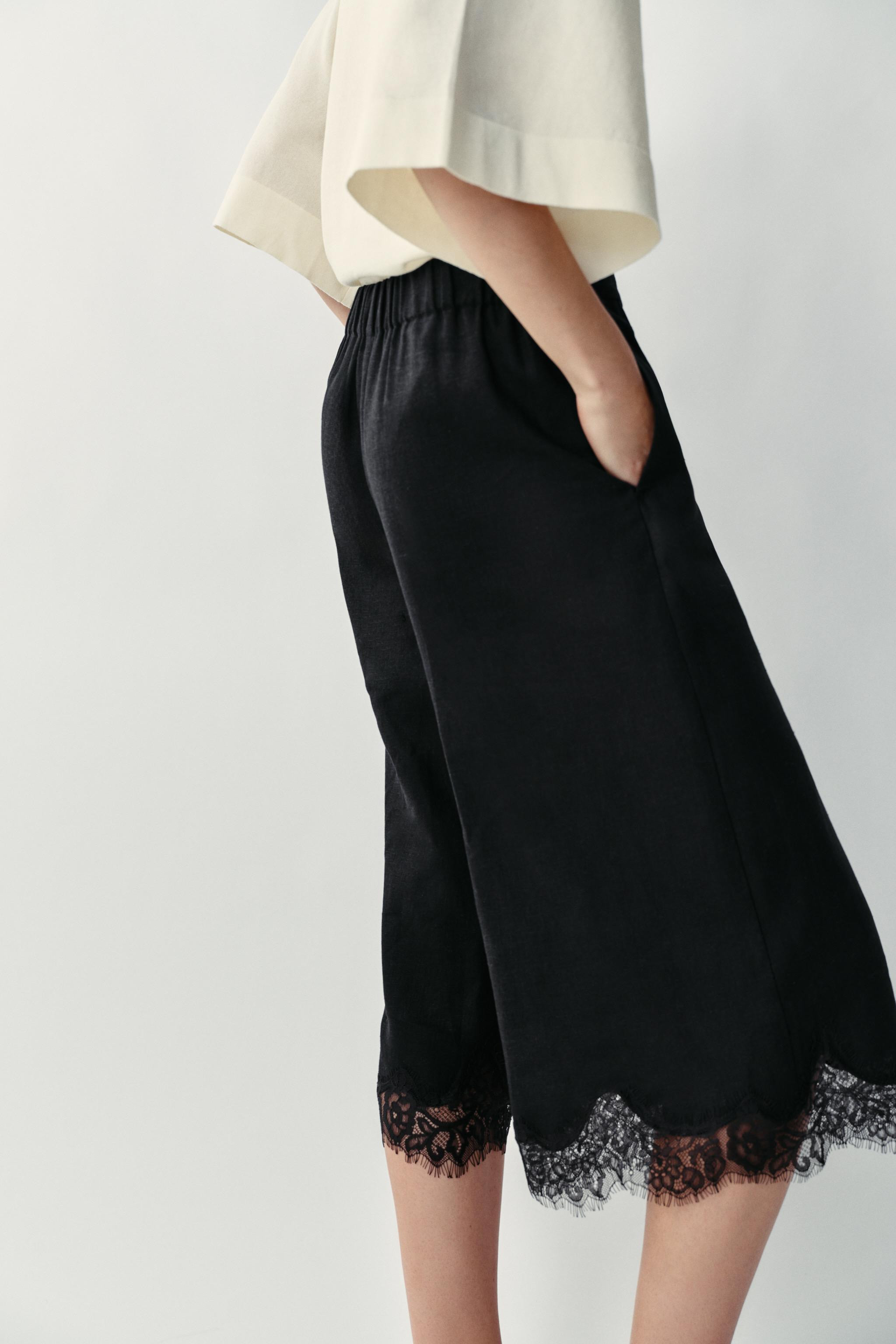 LINEN BLEND LONG BERMUDA SHORTS WITH LACE | Zara UK