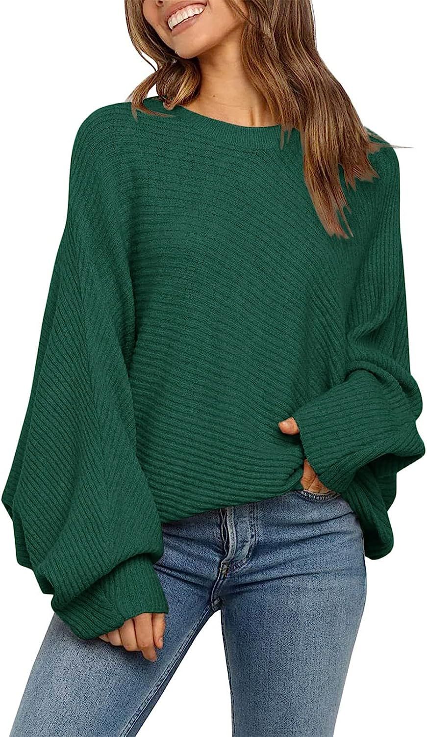 TECREW Women's Oversized Batwing Long Sleeve Pullover Sweater Casual Knitted Crewneck Jumper | Amazon (US)