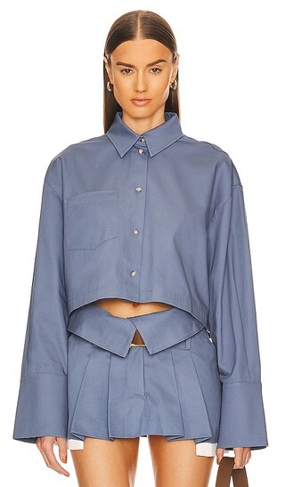 Chino Cropped Shirt in Blue Grey | Revolve Clothing (Global)