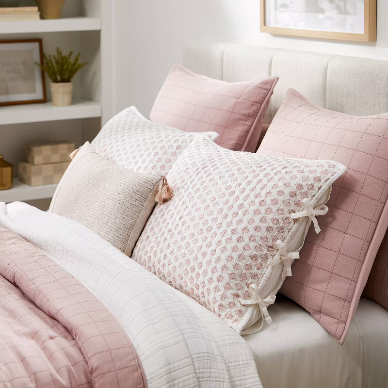 Decorative Border Cotton Slub Wood Block Print Quilt Sham Mauve - Threshold™ designed with Stud... | Target