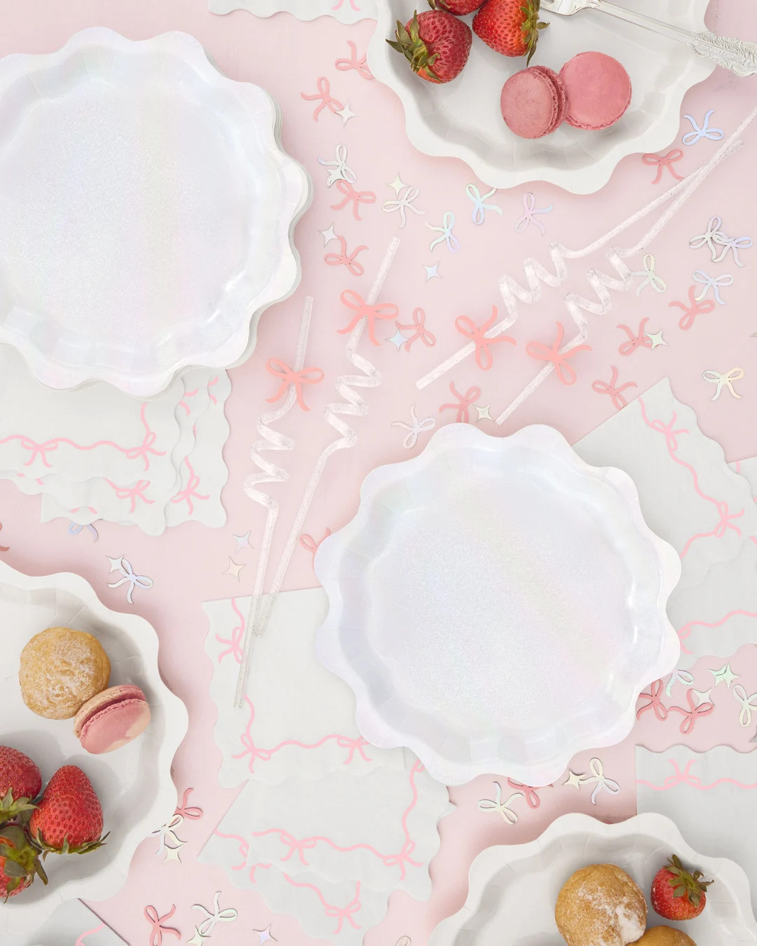 Xo, Fetti White Wavy Plates, Pink Bow Napkins Bow Straws 66 Pcs. Tying Knot Bachelorette Decor, T... | Etsy (US)