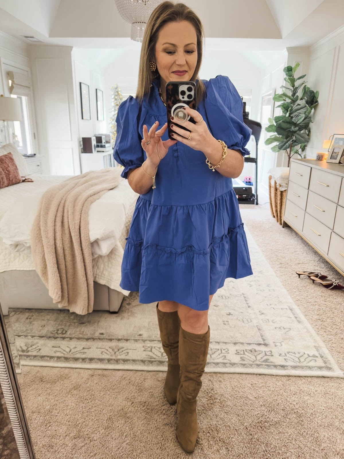 This Tuckernuck blue mini dress is 40% off with code SHOWTIME. My boots are 50% off and my bow ring and chain link bracelet are over 70% off. party dress date night outfit suede boots stocking stuffer gift idea for her

#LTKSaleAlert #LTKGiftGuide #LTKOver40