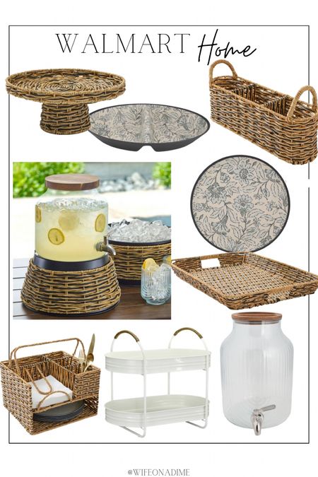 New outdoor serve-ware from Walmart! Loving this outdoor rattan tray, cake stand and beverage stand. These plates and bowls are melamine and perfect for outdoor use. 

#LTKhome #LTKSeasonal
