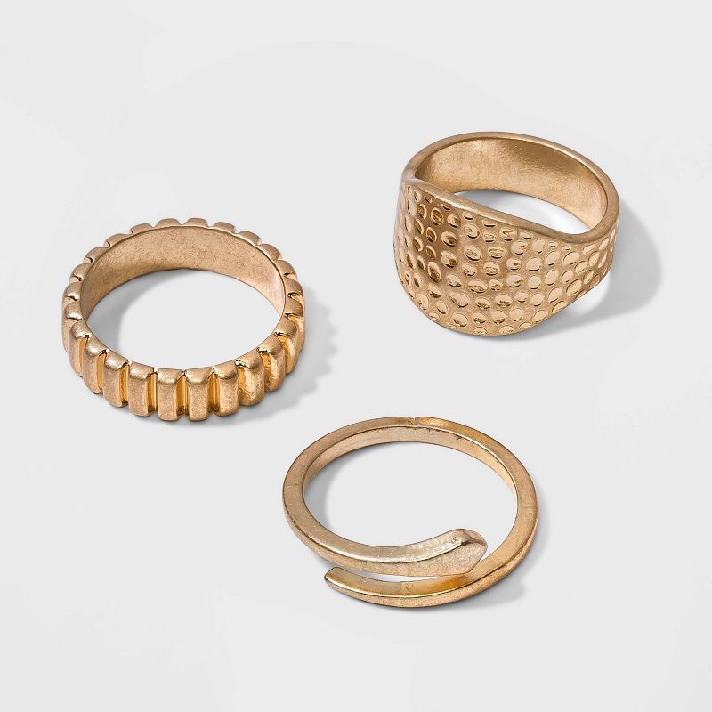 Hammered Textured and Snake Ring Set 3pc - Universal Thread™ Gold | Target