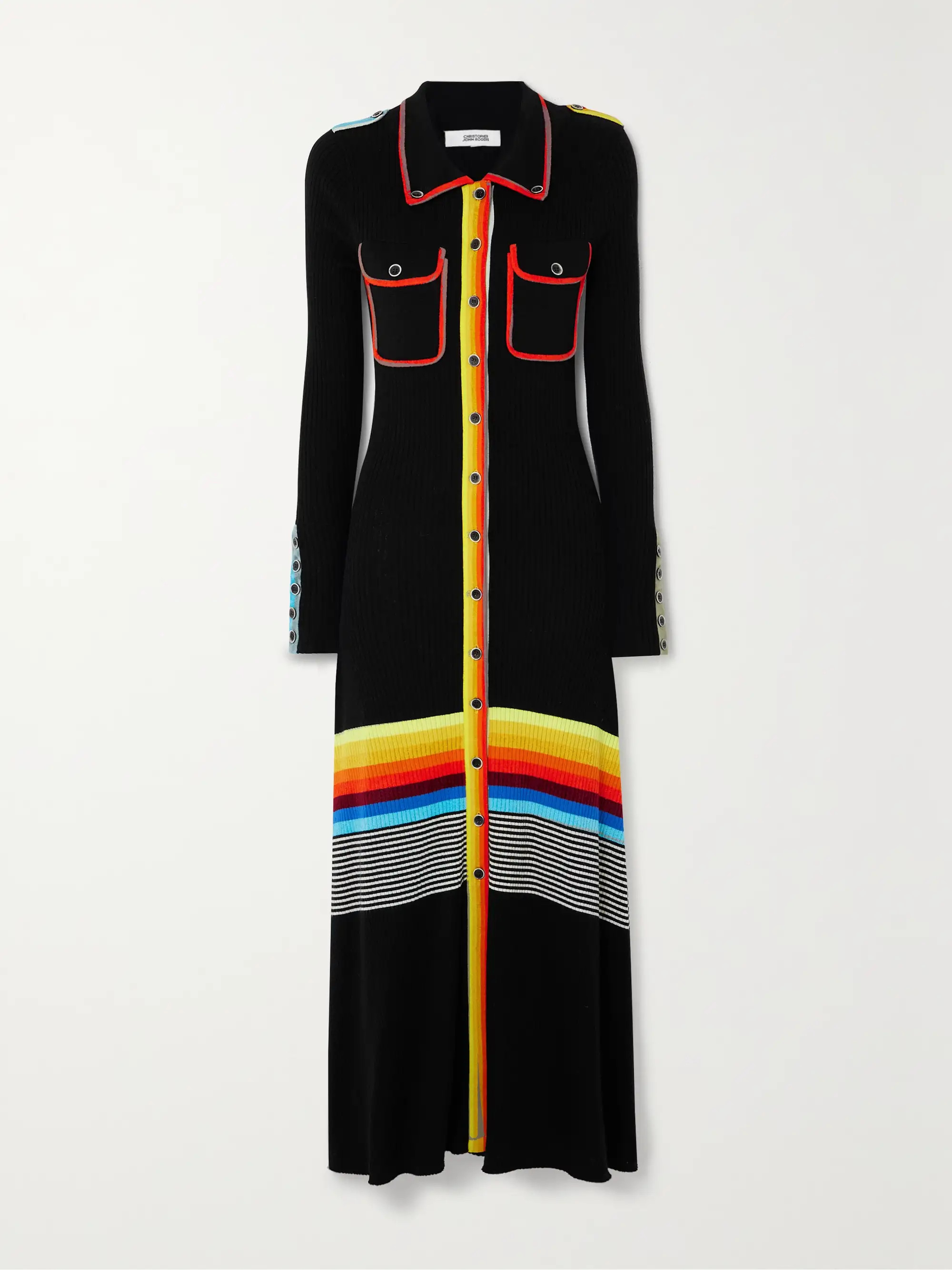 Striped ribbed wool-blend midi shirt dress | NET-A-PORTER (US)