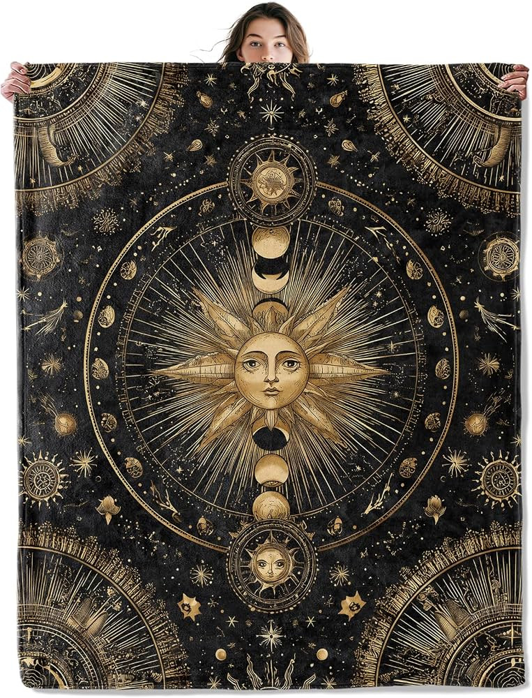 Sun and Moon Throw Blanket Soft Cozy Lightweight Flannel Blankets with Vintage Gold Celestial on ... | Amazon (US)