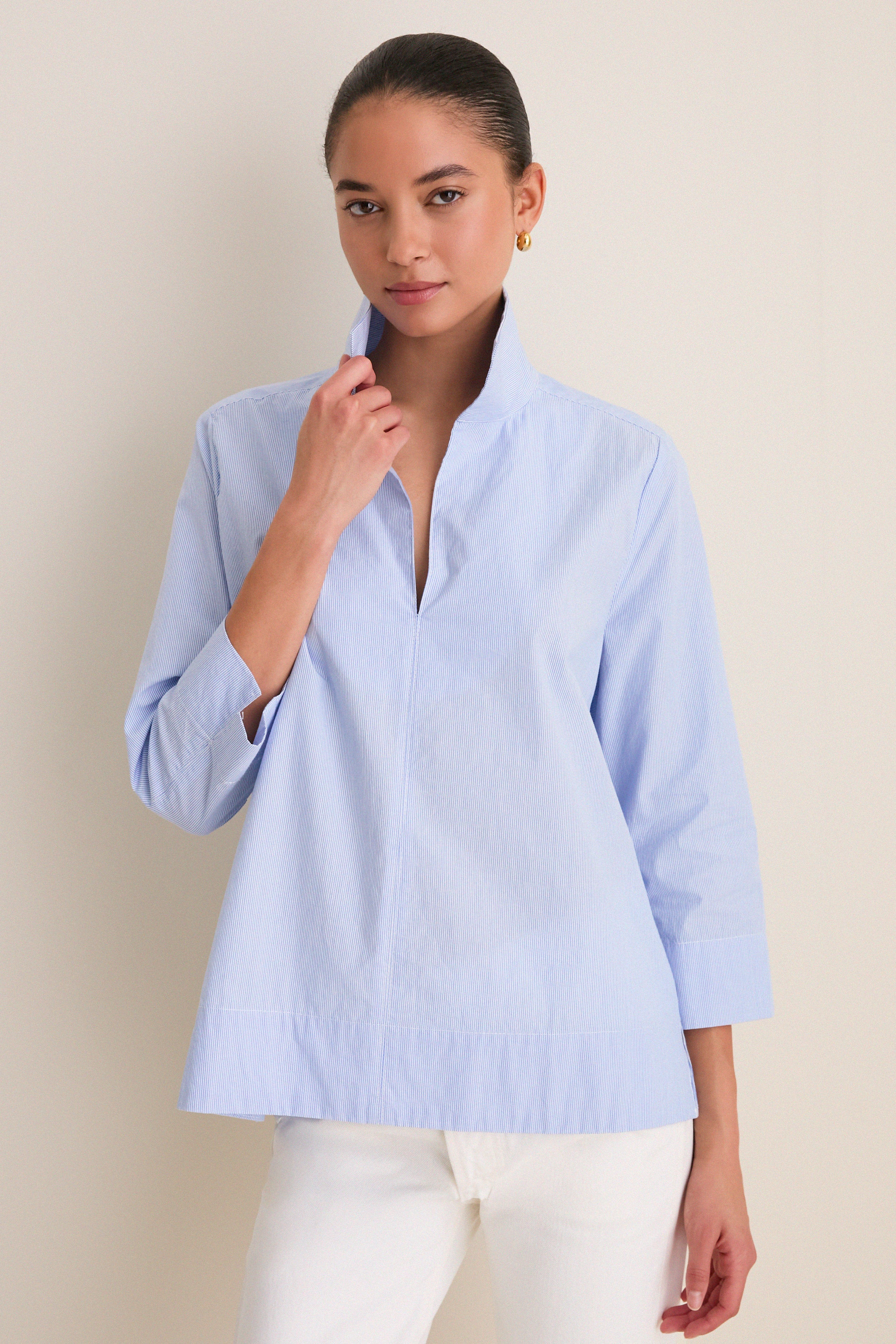 Blue Margot Stand Collar Blouse | Tuckernuck (US)