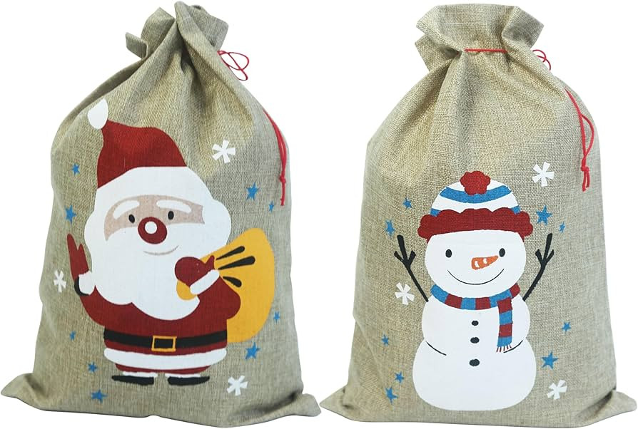 PerFest 2 Pack Medium Christmas Faux Burlap Gift Bags, 13.8x19.7 Inches with Drawstring - 2 Desig... | Amazon (US)