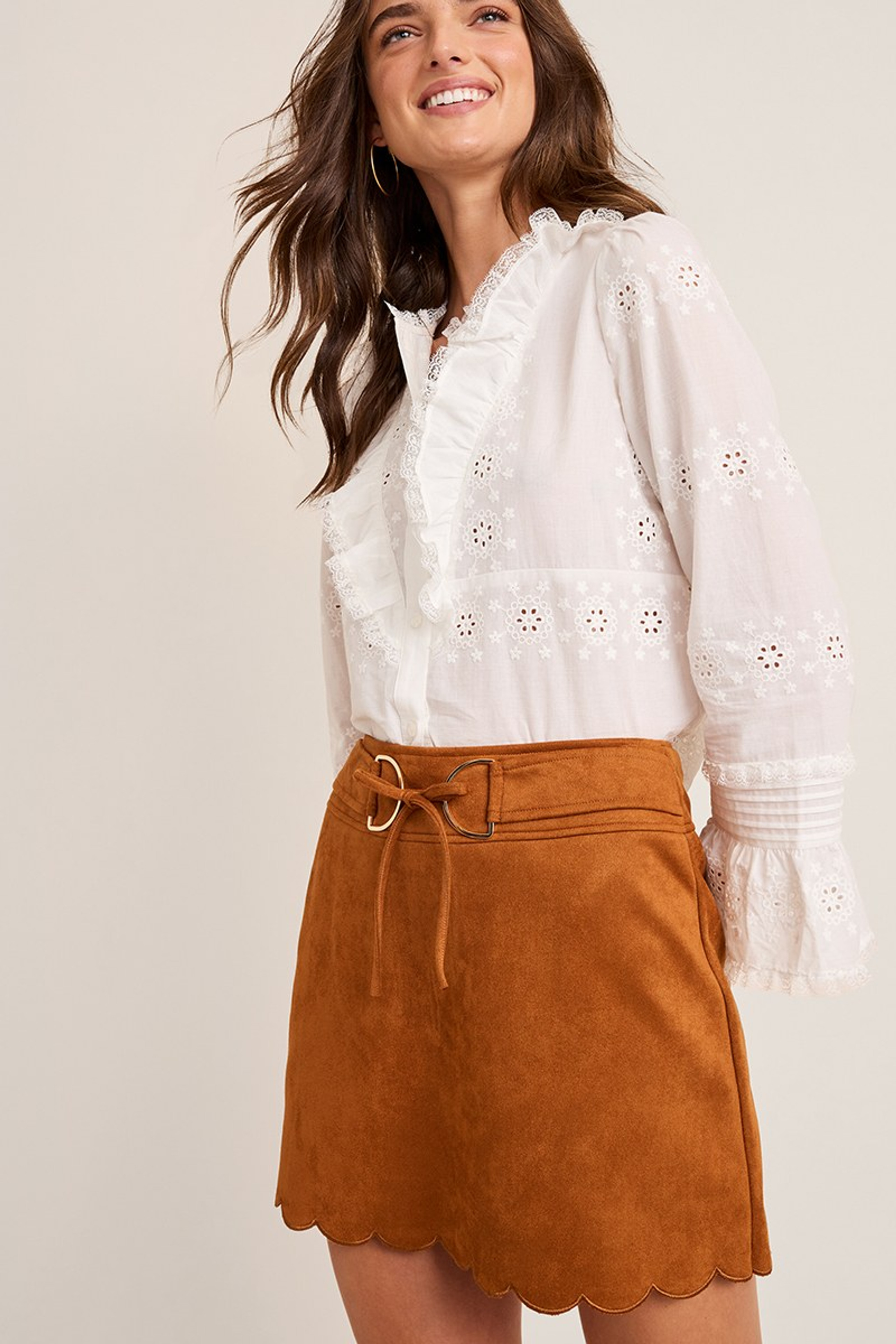 Dona Scalloped Faux Suede Mini Skirt | Francesca's