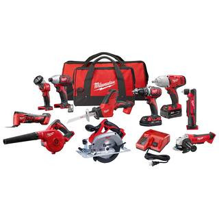 Milwaukee M18 18V Lithium-Ion Cordless Combo Kit (10-Tool) with (2) Batteries, Charger and (2) To... | The Home Depot