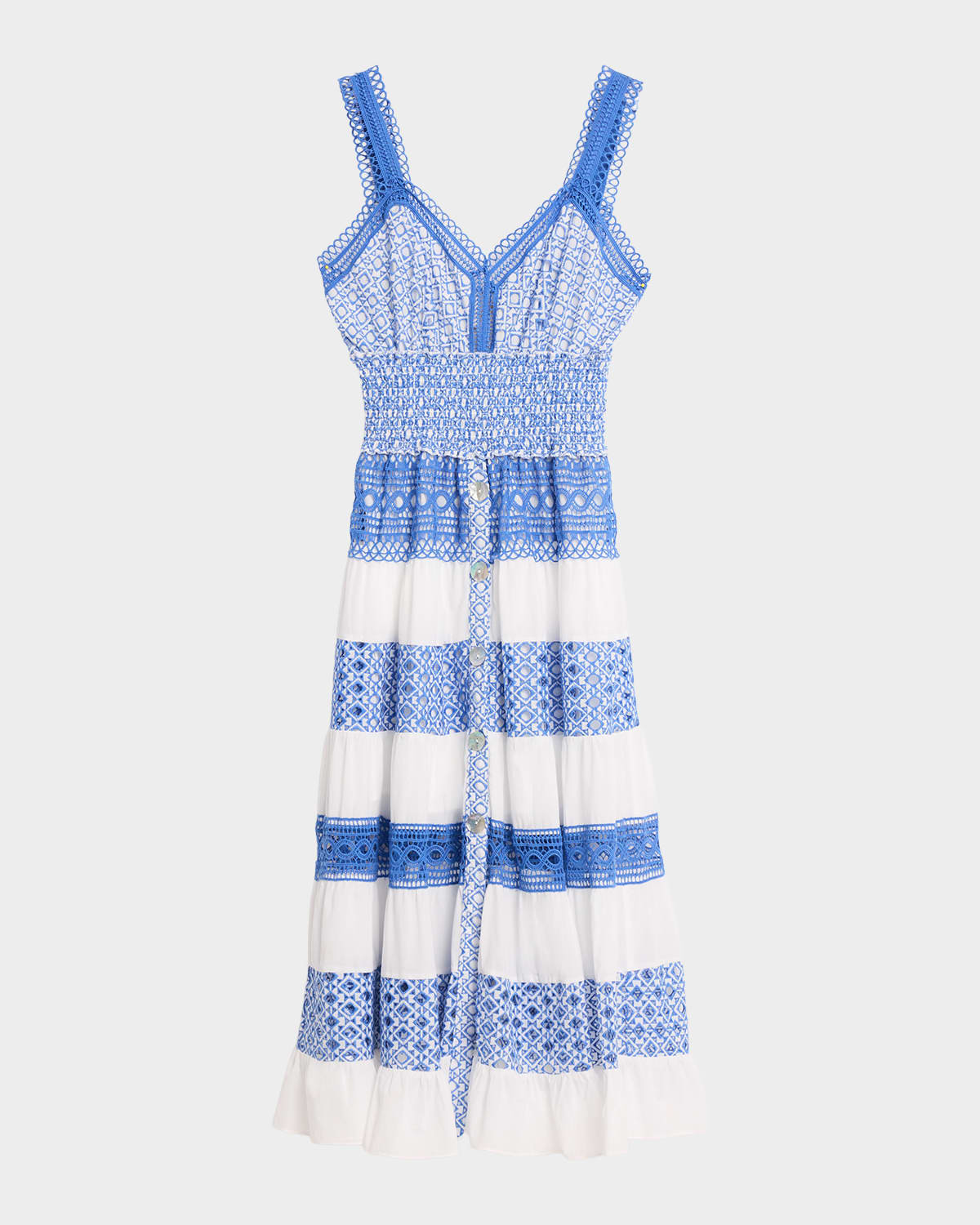 Mixed Eyelet-Embroidered Midi Dress | Neiman Marcus