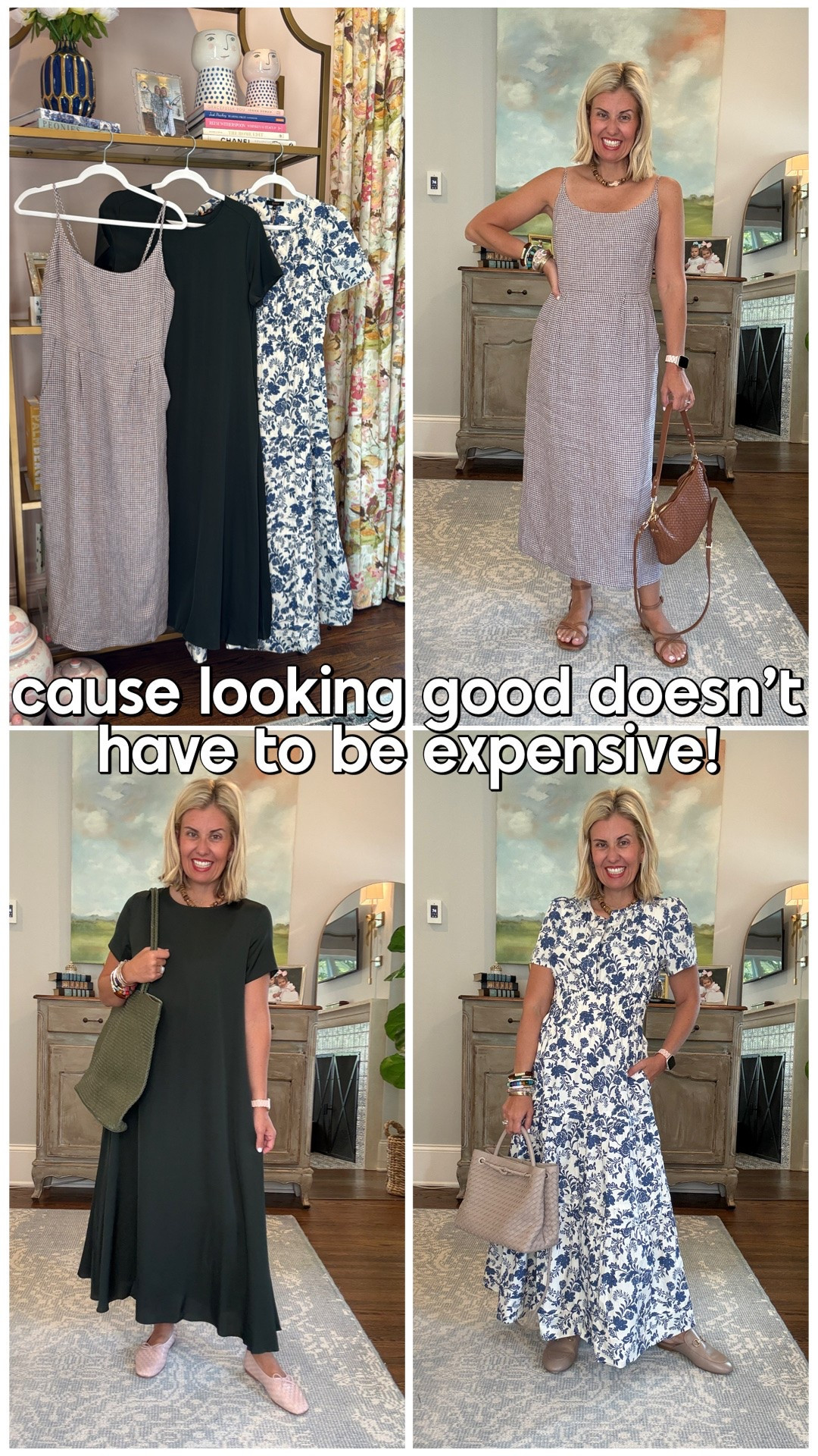 Looking good doesn’t have to be expensive!! 
Sizing:
Green dress- xs
Floral dress - xs
Gingham dress - small
Pink flats - 7 (size 1 down)
Sandals & Mules - 8

#LTKdayinmylife #LTKootd #LTKmomlife