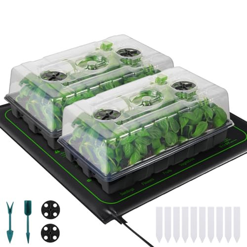 Adawook Seed Starter Tray, 80 Cells Seed Starter Kit with Heat Mat Larger, 20.47 * 20.47inch, Germination Kit for Seed Starting, Germination Tray with Humidity Control Domes, Seedling Starter Trays | Amazon (US)