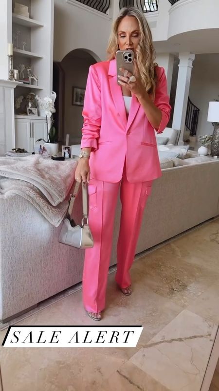 The Barbie  pink power suit on sale. Wearing a 6 in the blazer and a small in the drawstring cargo pants  sold separately or worn together. That's true.

#LTKSaleAlert #LTKFindsUnder100 #LTKOver40