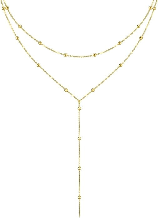 Lariat Gold Long Necklaces for Women Trendy, Dainty 14K Gold Plated Drop Chain Necklace, Layered ... | Amazon (US)