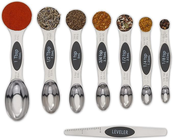 Magnetic Metal Measuring Spoons Set Stainless Steel Etched Stackable Teaspoons Tablespoons Dual S... | Amazon (US)