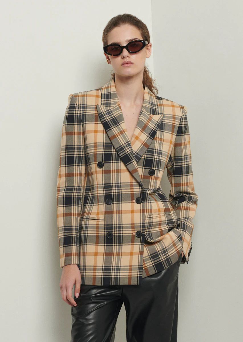 Walter Double Breasted Jacket - Khaki Multi | Derek Lam