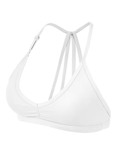 YEOREO Workout Sports Bras for Women Padded Strappy Open Back Gym Bra Light Impact Criss Cross Yoga Crop Top White M | Amazon (US)