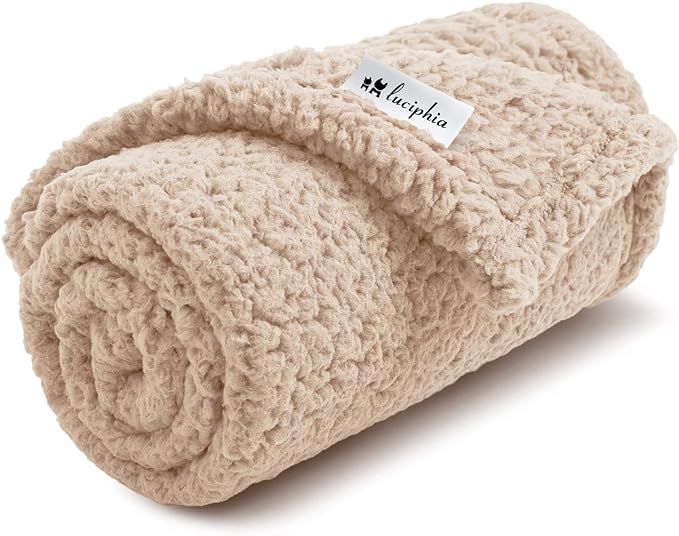 Premium Fleece Dog Blanket Soft Pet Sherpa Calming Blankets Throw for Dog Puppy Cat, Beige Small ... | Amazon (US)
