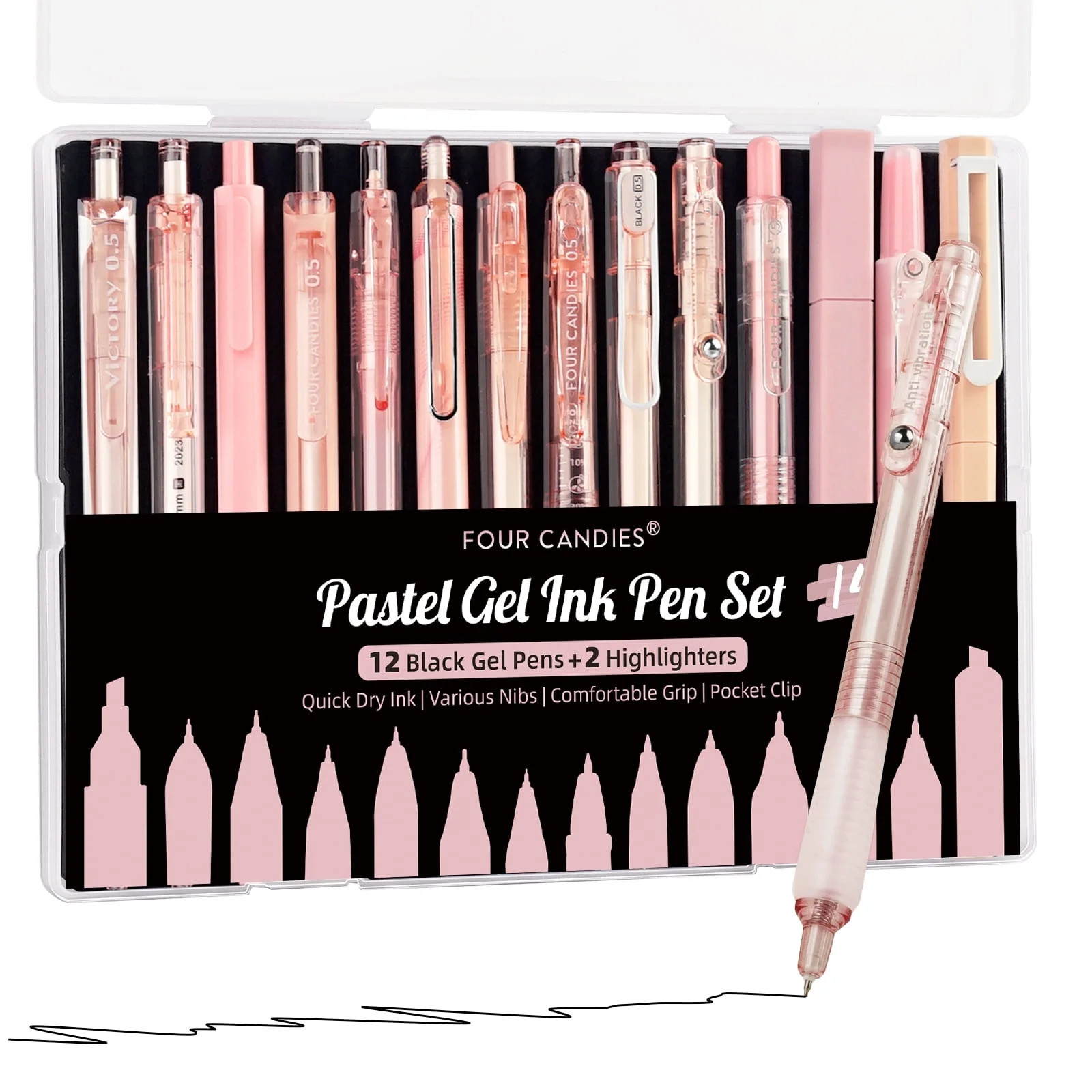 Four Candies 14Pack Pastel Gel Ink Pen Set,Cute Retractable 0.5mm Fine Point Pen,12 Pack Black In... | Walmart (US)