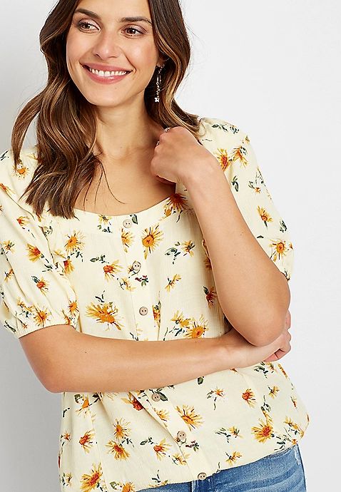 Yellow Sunflower Button Front Top | Maurices