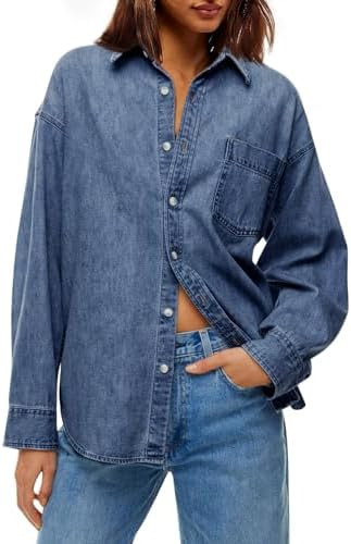 Cicy Bell Womens Oversized Denim Shirt Jean Jacket 2025 Fall Fashion Button Down Shirts Long Slee... | Amazon (US)