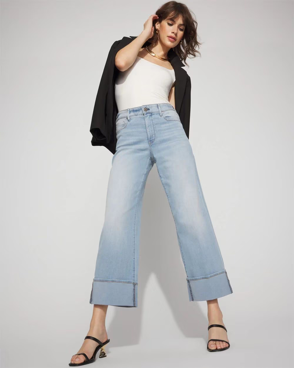 High-Rise Wide Leg Cuff Cropped Jean | White House Black Market