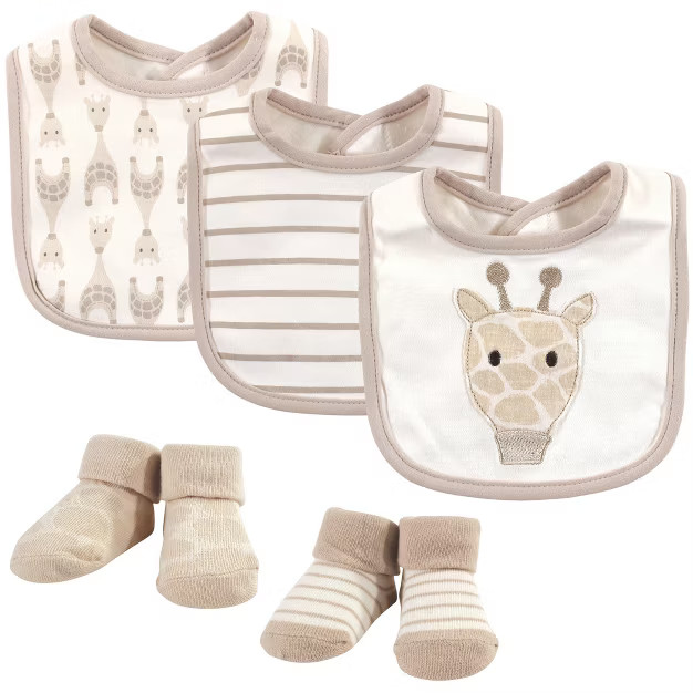 Hudson Baby Infant Cotton Bib and Sock Set 5pk, Giraffe, One Size | Target