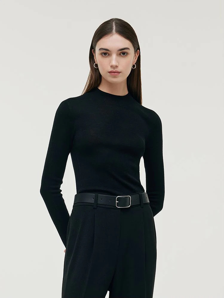 Pure Wool Mock Neck Women Sweater | GOELIA