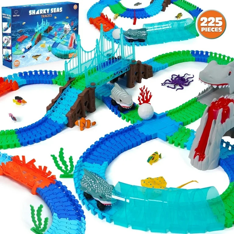 USA Toyz Shark Car Seas Tracks Playset 225 Pieces, Underwater Themed STEM Toys for Boys & Girls | Walmart (US)