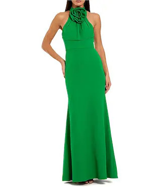 3D Flower Halter Neck Sleeveless Column Gown | Dillard's