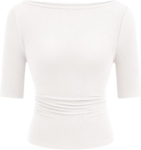 PRETTYGARDEN Womens Boat Neck Basic Short Sleeve Tops | Amazon (US)