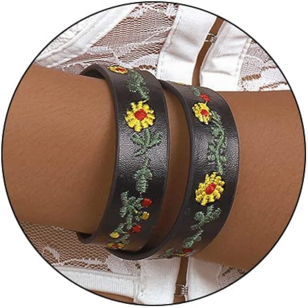 Leather Flower Bracelets Black Embroidery Bracelet Chain Jewelry Layered Necklace for Women and M... | Amazon (US)