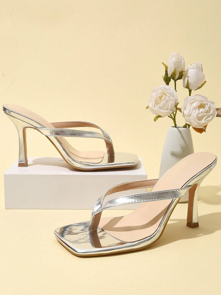 Spring/Summer Classic Simple Strappy Thong Women's High Heel Sandals | SHEIN