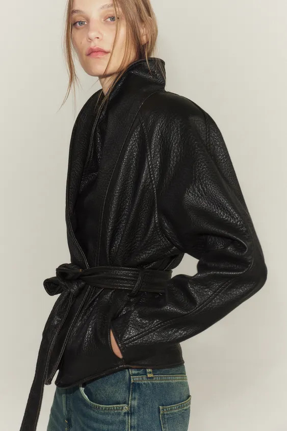 ZW COLLECTION FAUX LEATHER BELTED JACKET | Zara US