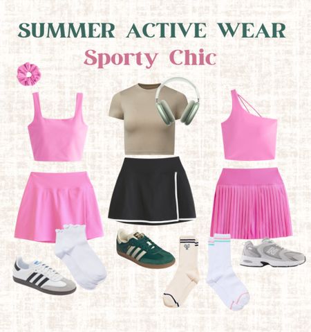 Sporty Chic Girl Outfits. Active Wear. Athletic wear. Spring outfits. Summer outfits. Sambas. New balance sneakers. Pink outfits. Vacation outfit. Styling tips. 
*black skirt is the same link as the pink skirt 

#LTKshoecrush #LTKstyletip #LTKfitness