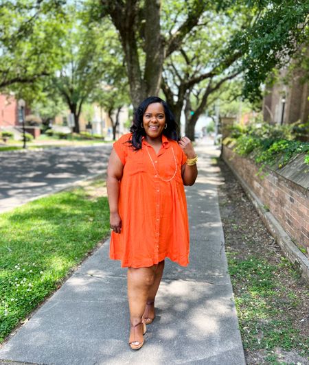 The perfect pop of orange in this gauzy lightweight dress from NY&CO wearing a size xl. 

#LTKunder50 #LTKcurves #LTKtravel