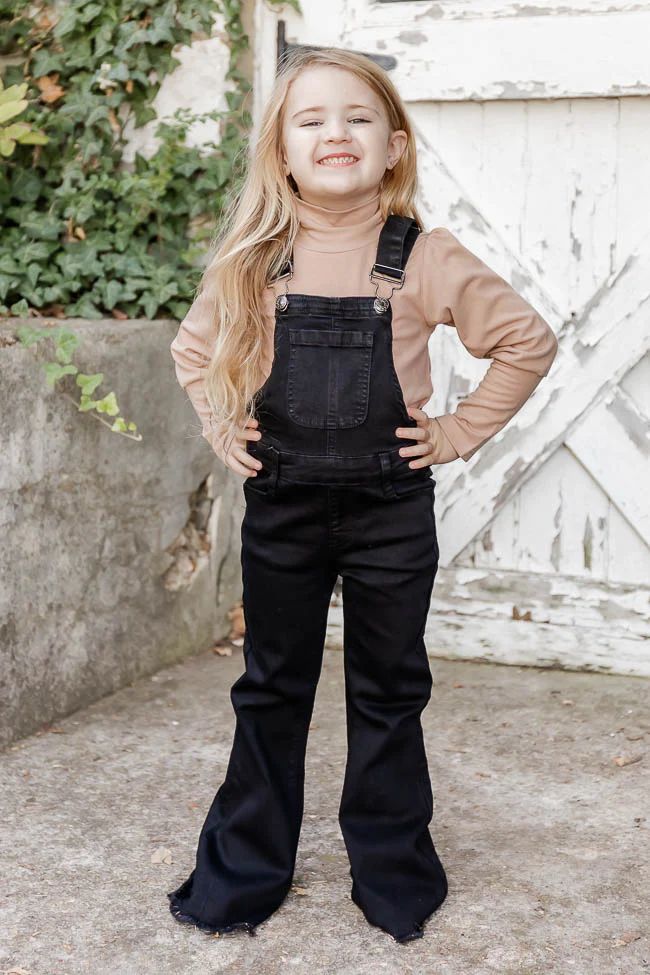 My Baby Loves Me Kids Black Flare Overalls | Pink Lily