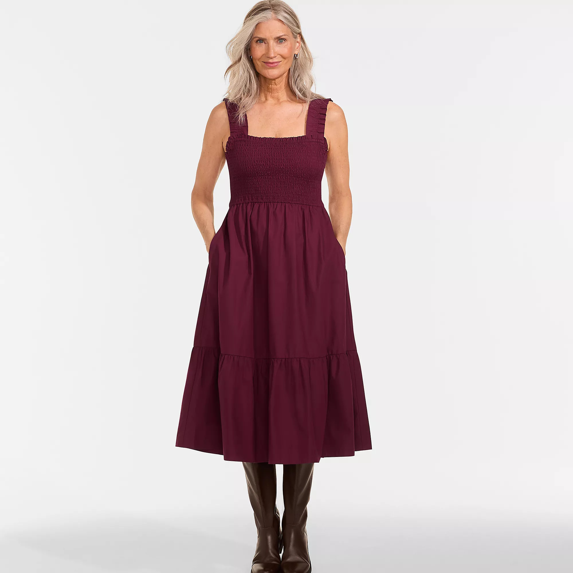 Women's Cotton Poplin Ruffle Smocked Dress | Lands' End (US)