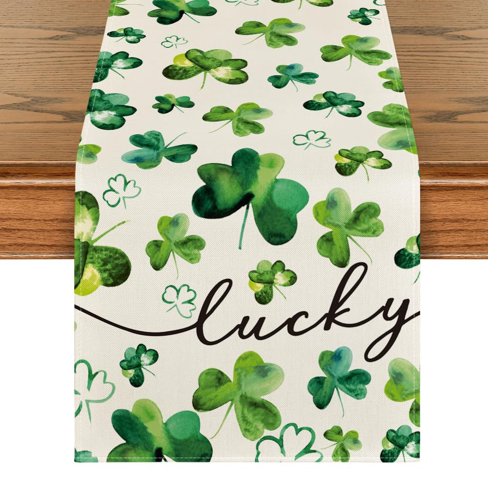 Artoid Mode Shamrock Lucky St. Patrick's Day Table Runner, Spring Holiday Kitchen Dining Table De... | Amazon (US)