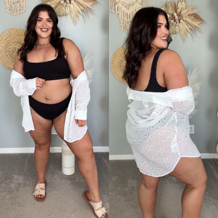 Plus size Summer bikini try on 👙☀️🌊 
Good American black ribbed scoop always fits swimsuit 2XL/3XL 
White cover up size XL 

#LTKStyleTip #LTKPlusSize #LTKSwim