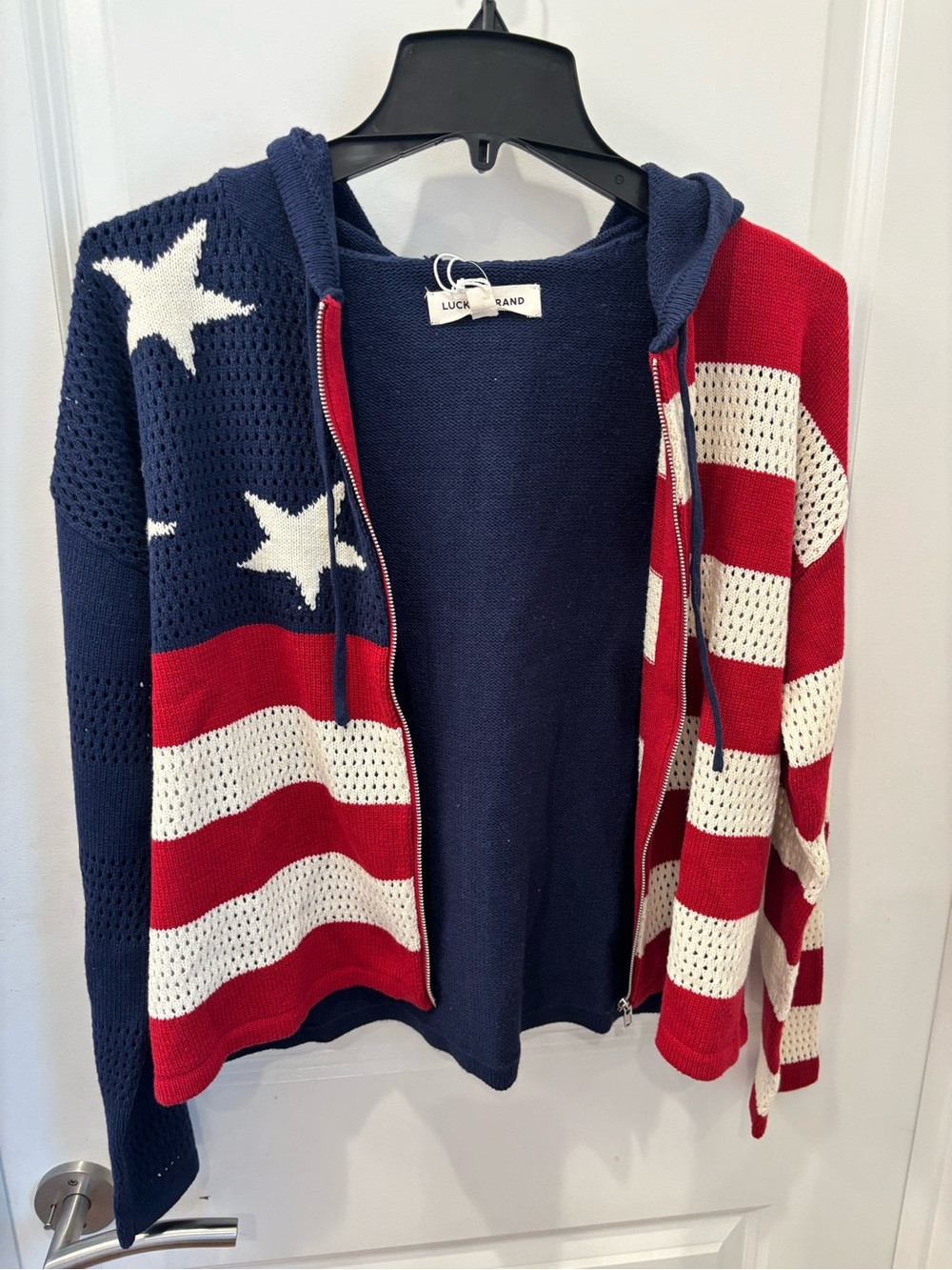 \ud83c\uddfa\ud83c\uddf8sale\ud83c\uddfa\ud83c\uddf8 NWT Lucky Brand American Flag Knit Zip Hoodi... | Poshmark